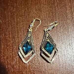 Elegant Gold and Blue Dangle Earrings